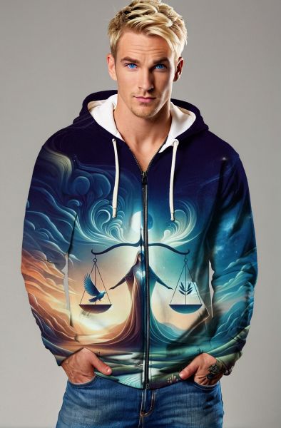 Libra Zodiac Collection: Divine Judgment - The Guardian of Balance-Zip Up Hoodie