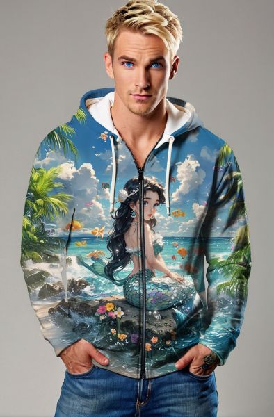 Ocean's Embrace: The Serene Mermaid Hoodie, Sweatshirt, Zip-Up, T-Shirt-Zip Up Hoodie