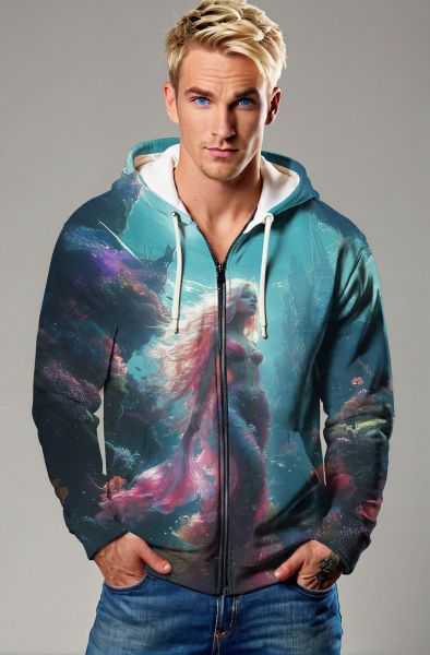 Mystical Waters: The Serene Mermaid Hoodie, Sweatshirt, Zip-Up, T-Shirt-Zip Up Hoodie