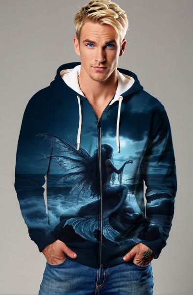 Moonlit Tide: The Enchanted Siren Hoodie, Sweatshirt, Zip-Up, T-Shirt-Zip Up Hoodie