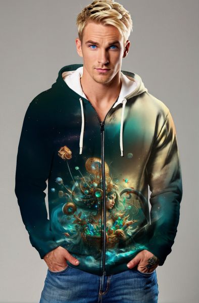 Celestial Waters: The Cosmic Pisces Hoodie, Sweatshirt, Zip-Up, T-Shirt-Zip Up Hoodie