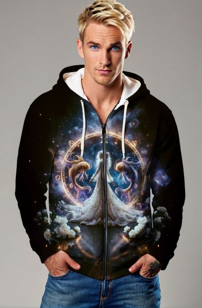 Celestial Pisces: The Flowing Dream of Duality-Zip Up Hoodie