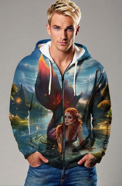 Mystical Waters: Pisces Enchanted by the Moonlit Waters-Zip Up Hoodie