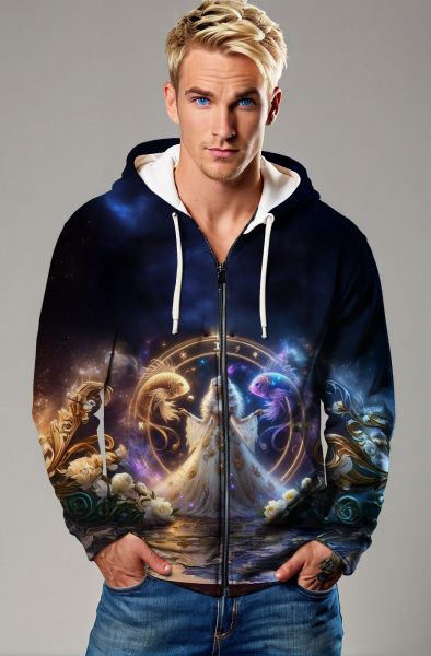Galactic Harmony: Pisces in the Dance of Stars-Zip Up Hoodie