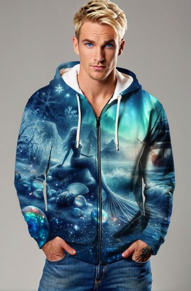 Pisces Dreamscape: Celestial Mermaid Sweatshirt-Zip Up Hoodie