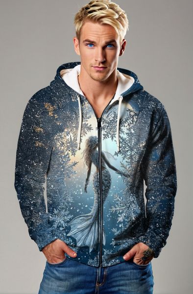 Frozen Waters: The Pisces Mermaid in Snow-Zip Up Hoodie