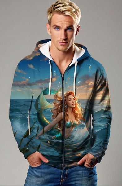 Mermaid's Ocean Whisper: The Pisces Serenity Sweatshirt-Zip Up Hoodie