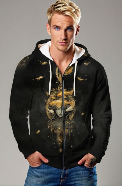 The Golden Pisces Dream: A Mystical Journey" Hoodie, Sweatshirt, Zip-Up, T-Shirt-Zip Up Hoodie