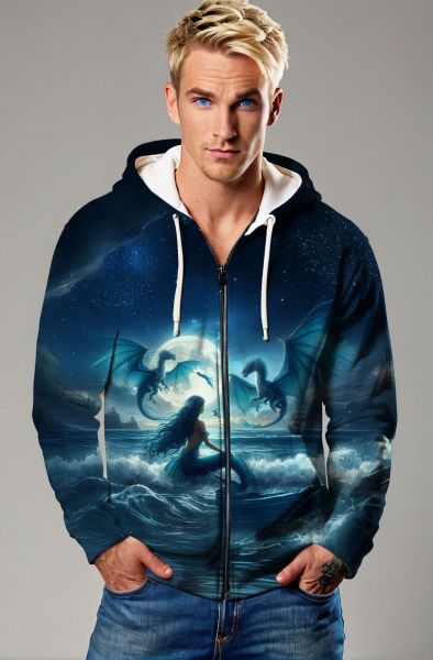 Mystic Moonlight: The Pisces Mermaid and the Dragon's Dance Hoodie, Sweatshirt, Zip-Up, T-Shirt