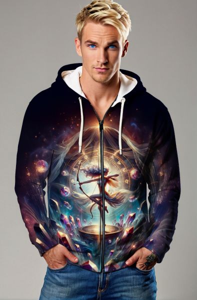 Sagittarius' Cosmic Dance: The Archer of Stars Hoodie, Sweatshirt, Zip-Up, T-Shirt-Zip Up Hoodie