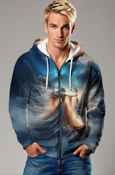 Sagittarius' Forest Whisper: The Elven Archer Hoodie, Sweatshirt, Zip-Up, T-Shirt-Zip Up Hoodie