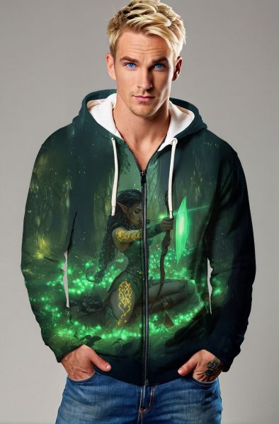 Sagittarius' Green Forest Huntress: The Enchanted Arrow Hoodie, Sweatshirt, Zip-Up, T-Shirt-Zip Up Hoodie