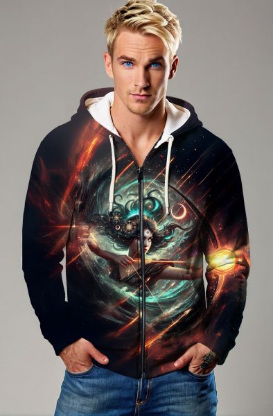 Sagittarius' Cosmic Archer: The Stellar Arrow Hoodie, Sweatshirt, Zip-Up, T-Shirt-Zip Up Hoodie