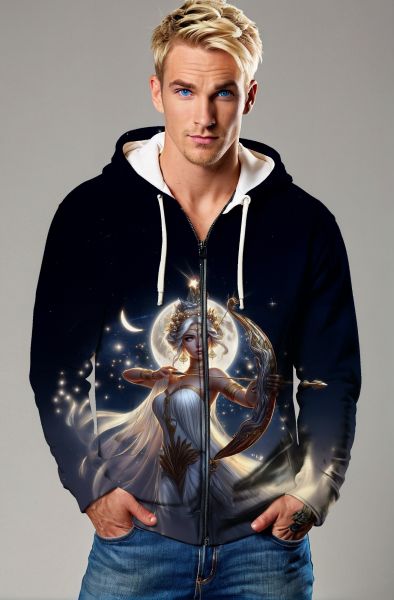 Sagittarius' Radiant Huntress: The Archer's Cosmic Power Hoodie, Sweatshirt, Zip-Up, T-Shirt