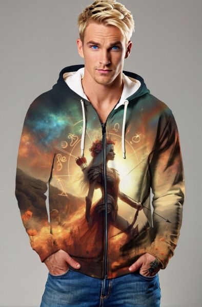 Sagittarius' Forest Warrior: The Enchanted Archer Hoodie, Sweatshirt, Zip-Up, T-Shirt-Zip Up Hoodie