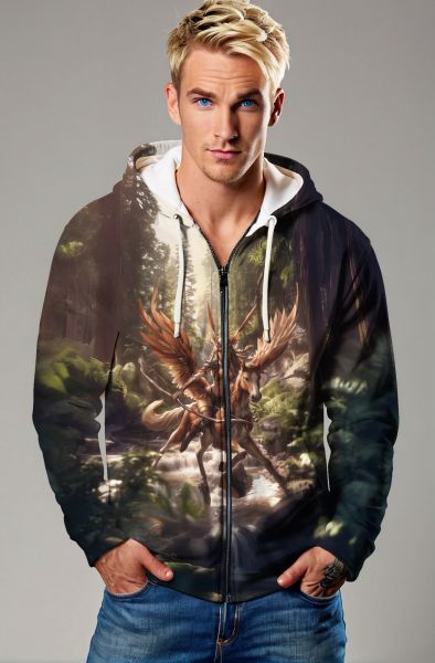Sagittarius' Cosmic Journey: The Star Archer Hoodie, Sweatshirt, Zip-Up, T-Shirt-Zip Up Hoodie