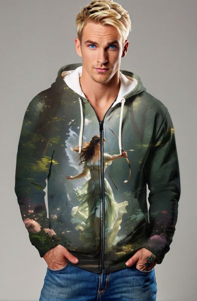 Sagittarius' Cosmic Archer: The Huntress of the Moon Hoodie, Sweatshirt, Zip-Up, T-Shirt-Zip Up Hoodie