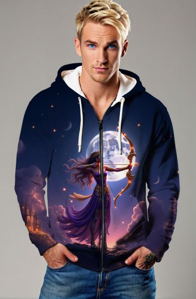 Sagittarius' Starborn Hunter: The Moonlit Quest Hoodie, Sweatshirt, Zip-Up, T-Shirt-Zip Up Hoodie