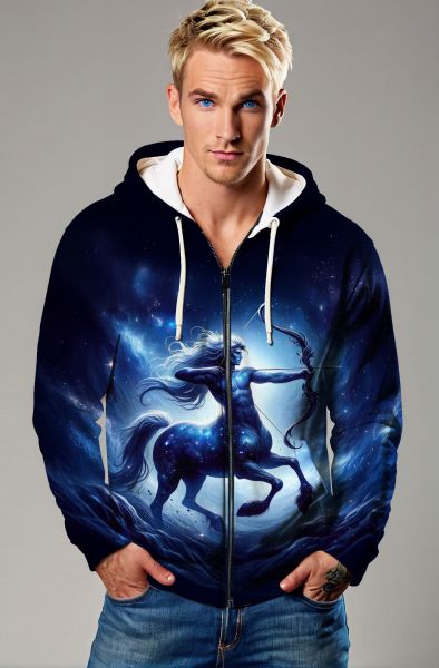 Sagittarius' Galactic Bow: The Celestial Warrior Hoodie, Sweatshirt, Zip-Up, T-Shirt-Zip Up Hoodie