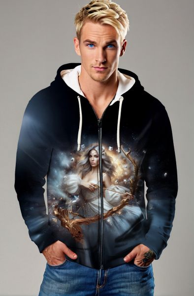 Sagittarius' Mystic Huntress: The Starlight Serenity Hoodie, Sweatshirt, Zip-Up, T-Shirt-Zip Up Hoodie