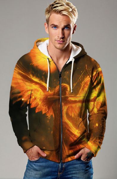 Sagittarius' Flamewing Archer: The Fiery Guardian Hoodie, Sweatshirt, Zip-Up, T-Shirt-Zip Up Hoodie