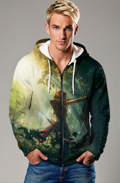 Sagittarius' Verdant Huntress: The Forest's Protector Hoodie, Sweatshirt, Zip-Up, T-Shirt-Zip Up Hoodie