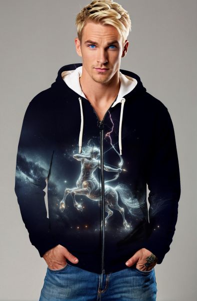 Sagittarius' Stellar Archer: The Celestial Stallion Hoodie, Sweatshirt, Zip-Up, T-Shirt-Zip Up Hoodie