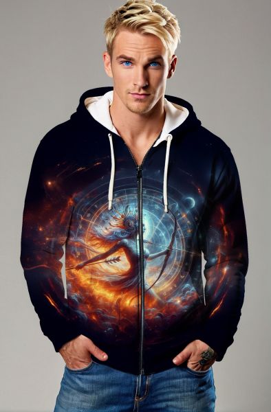 Sagittarius' Astral Bow: The Celestial Fire Hoodie, Sweatshirt, Zip-Up, T-Shirt-Zip Up Hoodie