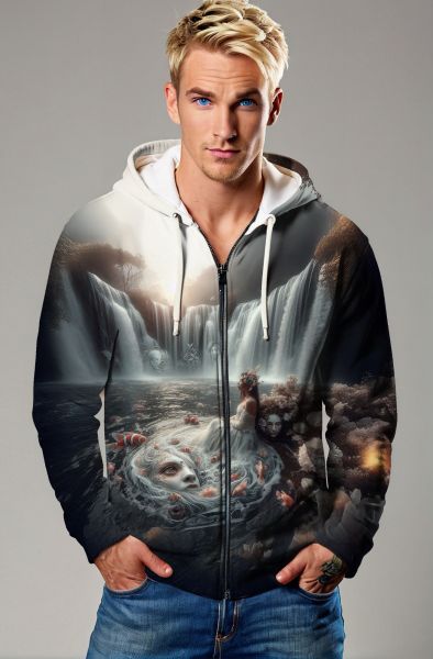 Scorpio Zodiac Collection: The Serene Waterfall and Scorpio Spirit Design Hoodie, Sweatshirt, Zip-Up, T-Shirt-Zip Up Hoodie