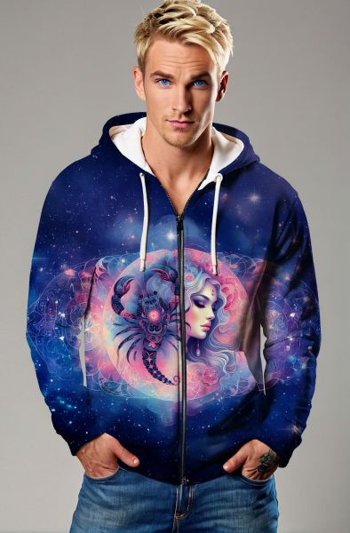 Scorpio Zodiac Collection: Cosmic Scorpion-Zip Up Hoodie