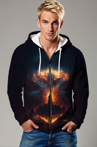 Scorpio Zodiac Collection: Phoenix of Flames and Eruption Design Hoodie, Sweatshirt, Zip-Up, T-Shirt-Zip Up Hoodie