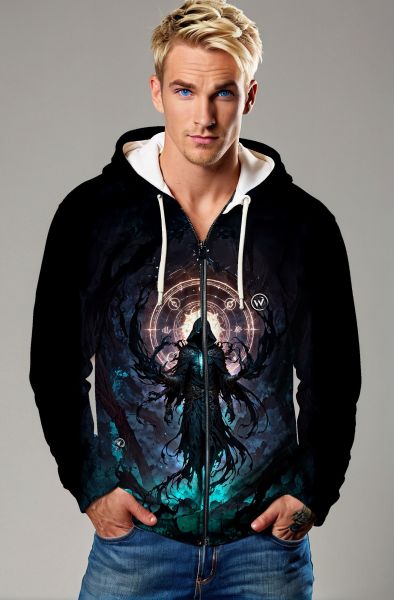 Scorpio Zodiac Collection: Dark Warrior and Cosmic Protector Double-Faced Design Hoodie, Sweatshirt, Zip-Up, T-Shirt-Zip Up Hoodie