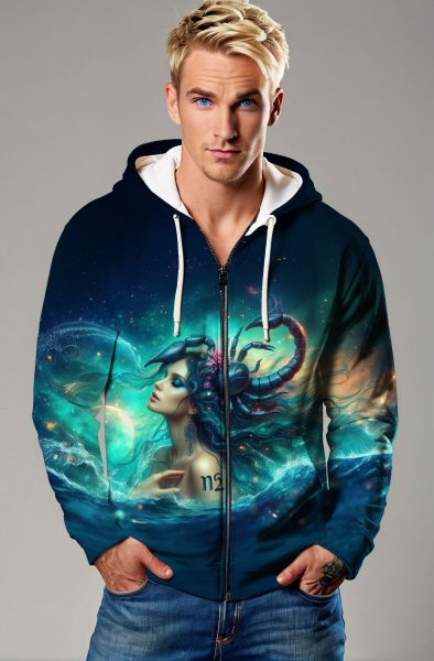 Scorpio Zodiac Collection: Fierce Scorpion and Cosmic Siren Double-Faced Design Hoodie, Sweatshirt, Zip-Up, T-Shirt