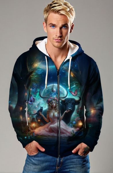 Taurus Zodiac Collection: The Enchanted Moonlight Goddess Hoodie-Zip Up Hoodie