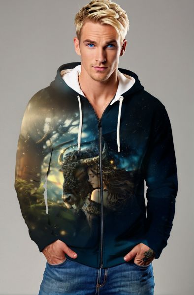 Taurus Zodiac Collection: The Enchanted Bull’s Embrace Hoodie, Sweatshirt, Zip-Up, T-Shirt-Zip Up Hoodie