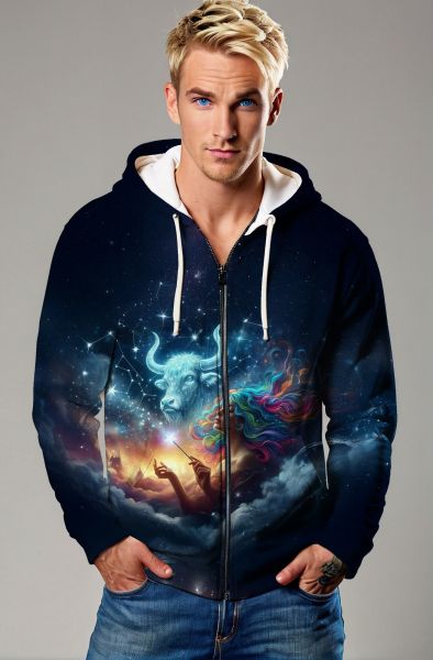 Taurus Zodiac Collection: The Cosmic Bull Hoodie, Sweatshirt, Zip-Up, T-Shirt-Zip Up Hoodie