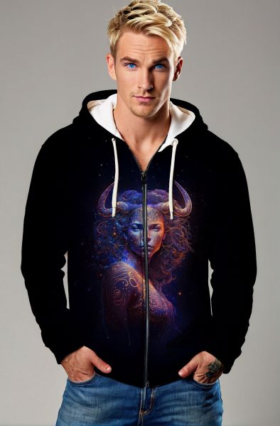 Taurus Zodiac Collection: The Celestial Strength Hoodie, Sweatshirt, Zip-Up, T-Shirt-Zip Up Hoodie