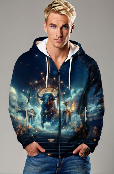 Taurus Zodiac Collection: The Galactic Protector Hoodie, Sweatshirt, Zip-Up, T-Shirt-Zip Up Hoodie