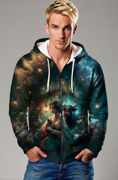 Taurus Zodiac Collection: The Enchanted Forest Guardian Hoodie, Sweatshirt, Zip-Up, T-Shirt-Zip Up Hoodie