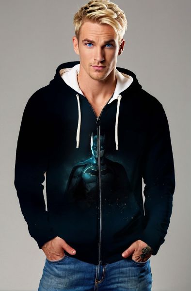  Black Batman Hero Zip‑Up Hoodie