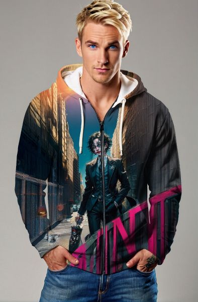 Black Joker City Scene Zip‑Up Hoodie
