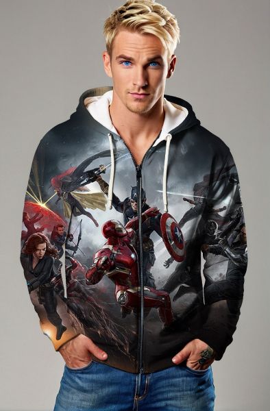 Black Avengers Civil War Zip‑Up Hoodie – Iconic Showdown Design
