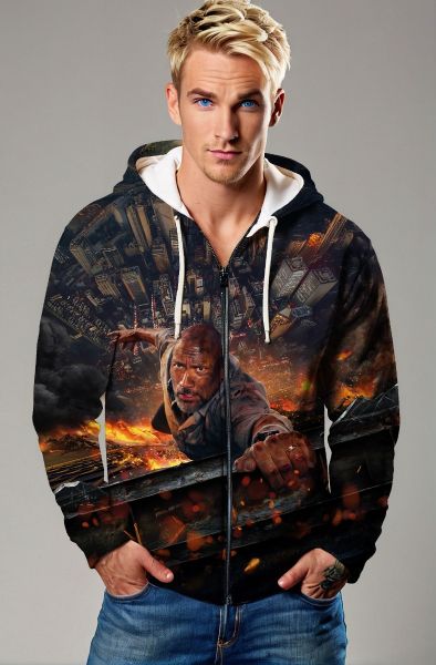  Urban Survival Zip‑Up Hoodie – Dark Black & Fiery Orange