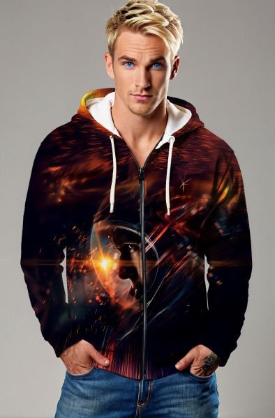 Dark Black Astronaut Vision Graphic Zip‑Up Hoodie