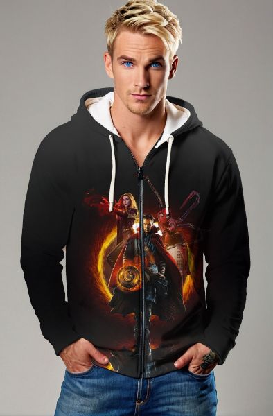  Black Doctor Strange Multiverse Graphic Zip‑Up Hoodie