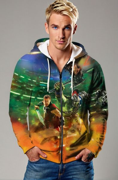  Green Thor & Hulk Battle Zip‑Up Hoodie