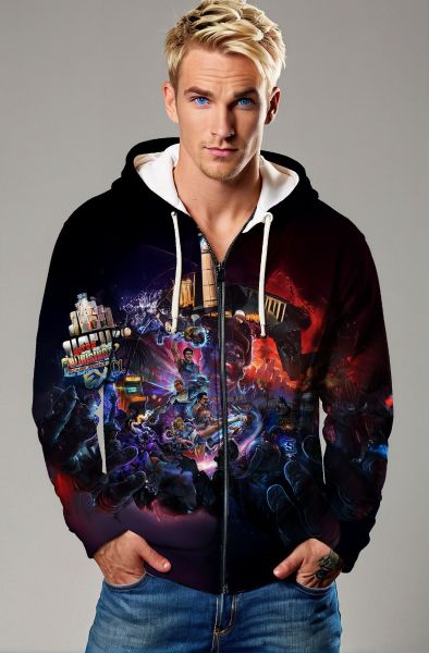 Dark Purple Sci‑Fi Arcade Zip‑Up Hoodie
