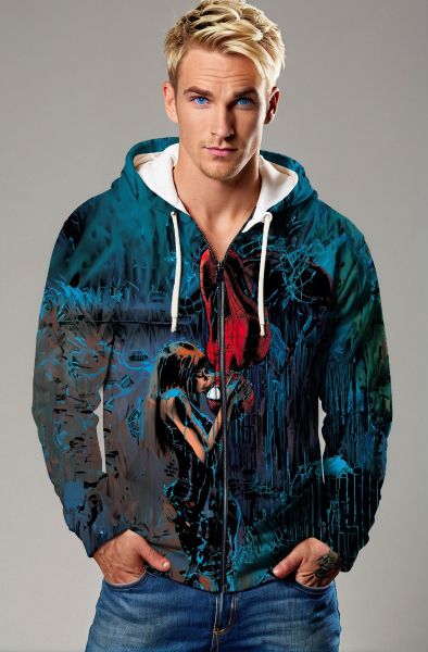 Dark Blue Spider‑Man Kiss Zip‑Up Hoodie
