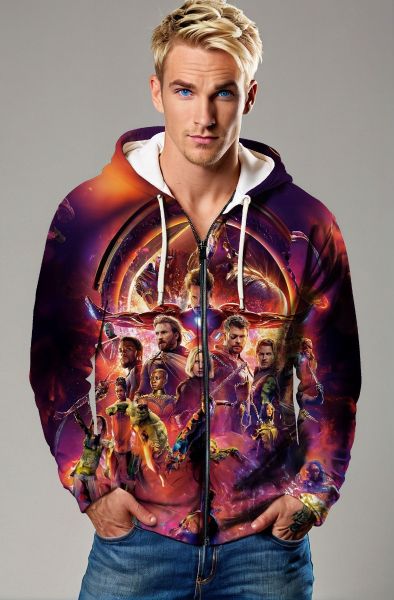Fiery Red Avengers Team Zip‑Up Hoodie