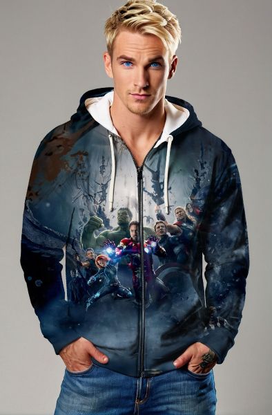  Blue Avengers Team Battle Zip‑Up Hoodie